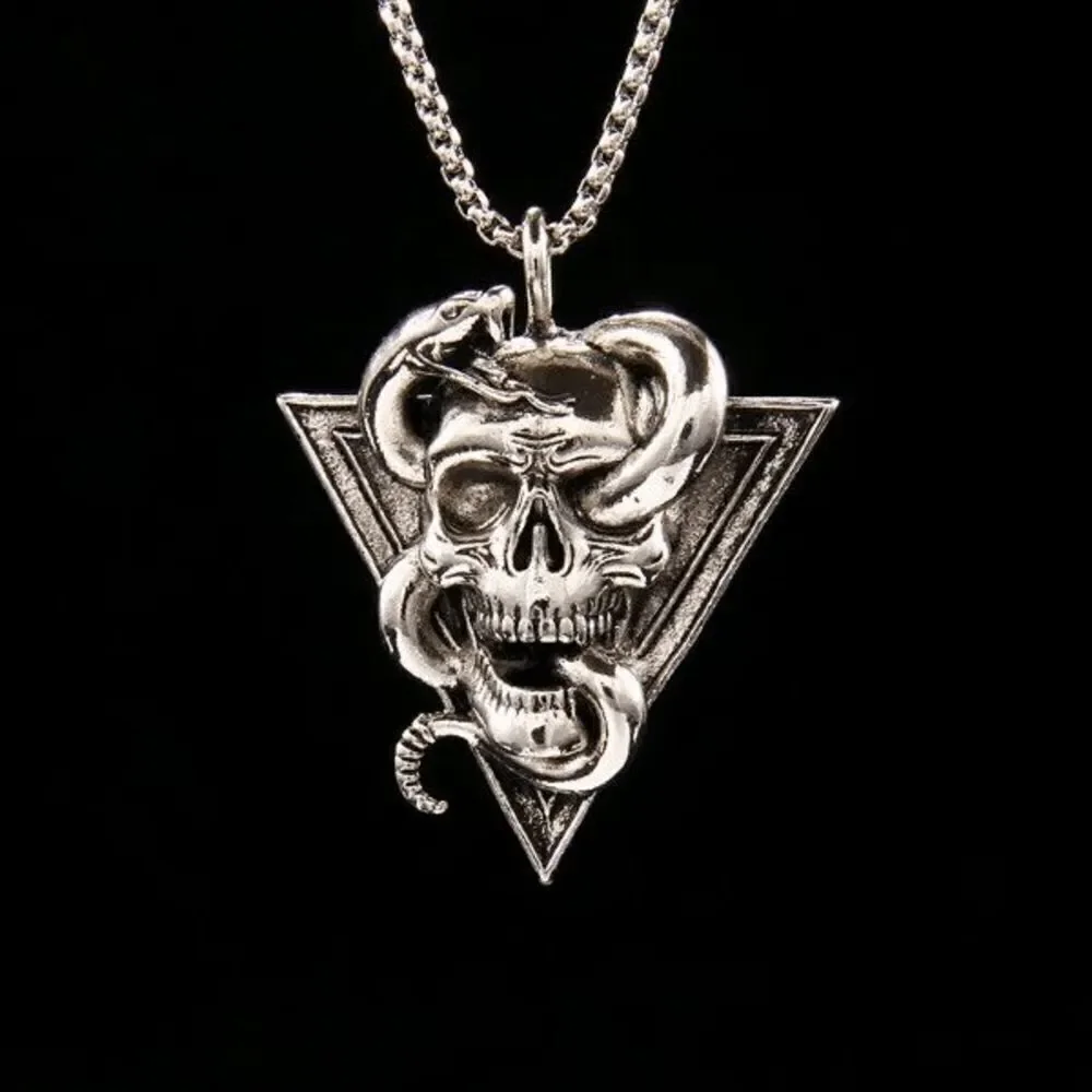 Gothic Punk Stainless Steel Snake Skull Pendant Necklace